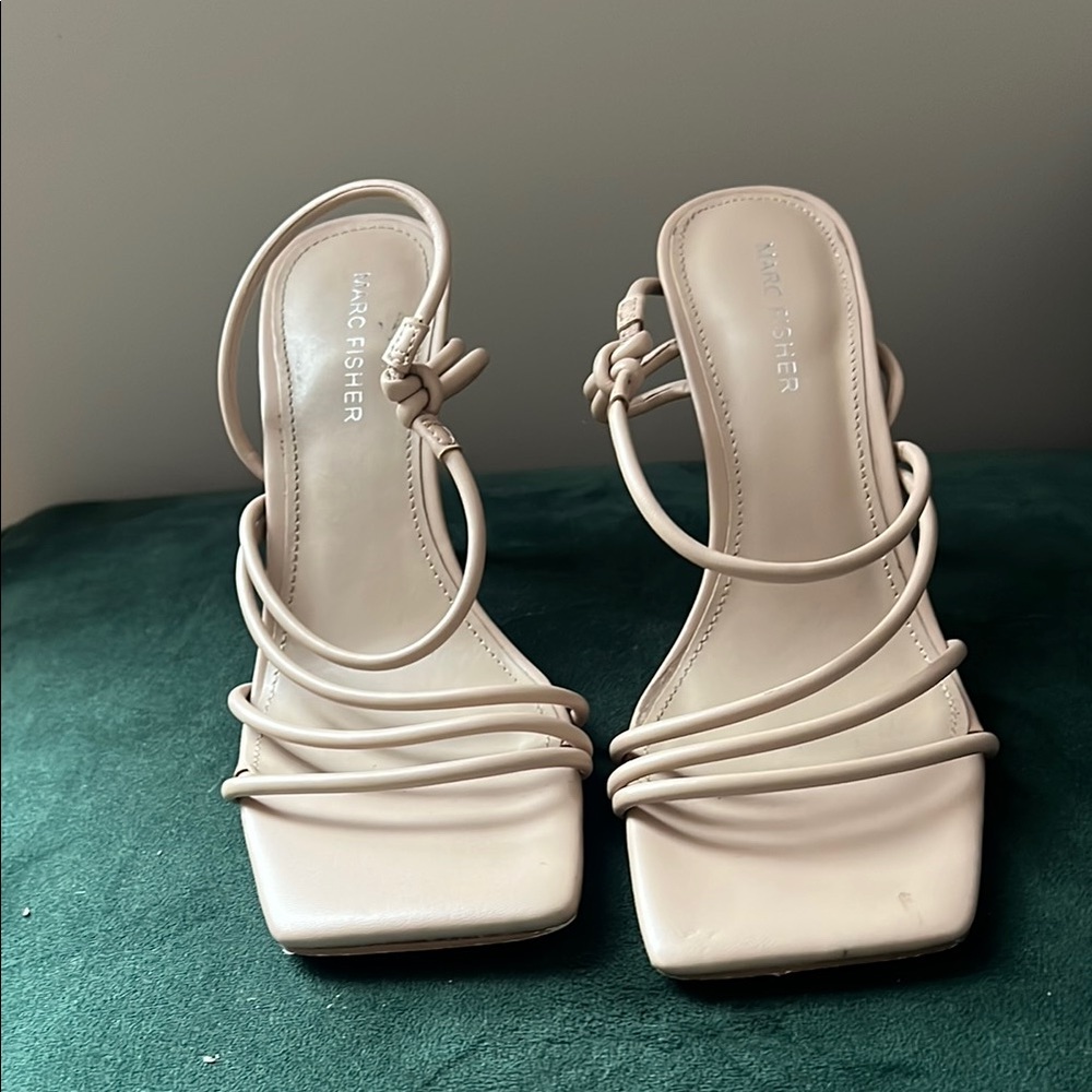 Marc Fisher Cream Satin Heels with Strappy Design